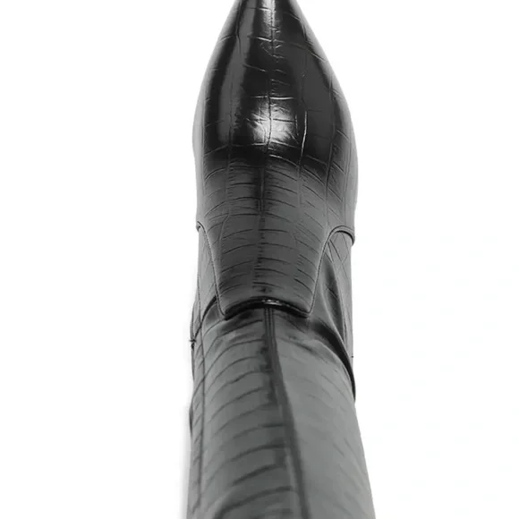 London Rag Croc Embossed Black Over the Knee Boots Sz 5 - Picture 12 of 12